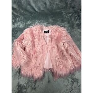 VTG Faux Fur Coat Jacket Women Small Pink Shaggy Yeti 2000s Y2K Glam Statement